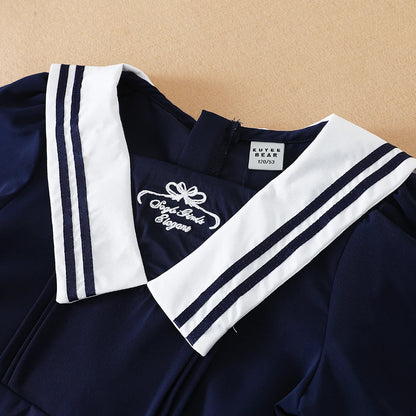 Kurzärmliges Sommerkleid für Mädchen für 5–12 Jahre, adrette Kleider mit gestreiftem Kragen im College-Stil, Kleidung für den Schulanfang