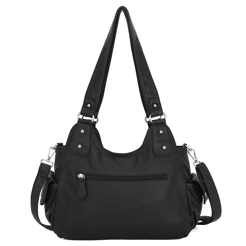 Damen-Schultertasche mit Top-Griff aus weichem PU und Mehrfachfächern mit Reißverschluss und Innenfutter aus Polyester