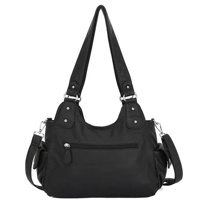 Damen-Schultertasche mit Top-Griff aus weichem PU und Mehrfachfächern mit Reißverschluss und Innenfutter aus Polyester