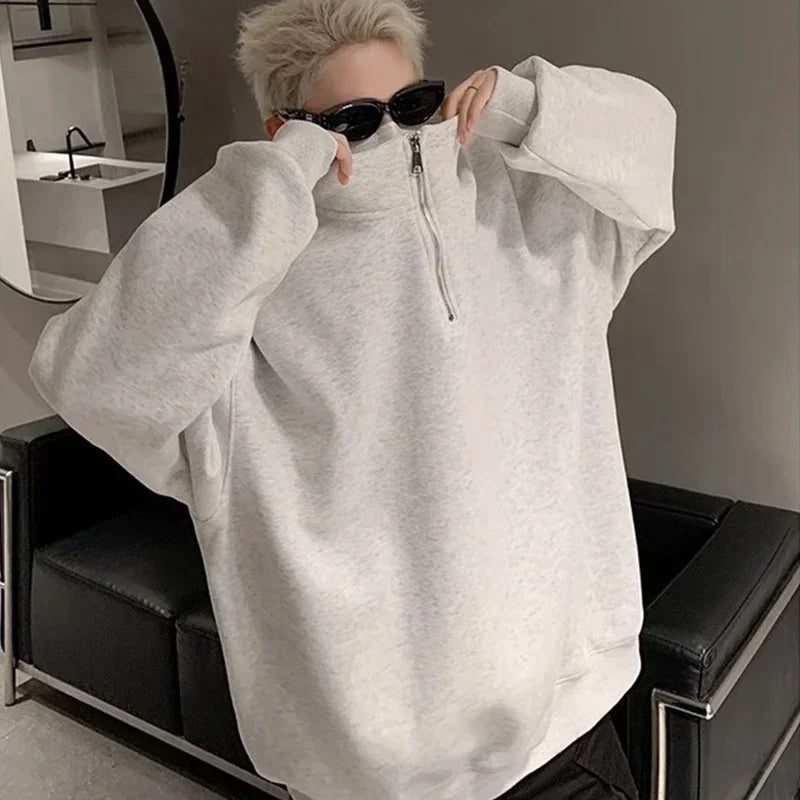 2023 neue Koreanische Mode Halb-reißverschluss Sweatshirts Für Männer Frühling Stehkragen Pullover Hoodies Y2K Vintage Solide trainingsanzug Hombre