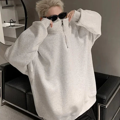 2023 neue Koreanische Mode Halb-reißverschluss Sweatshirts Für Männer Frühling Stehkragen Pullover Hoodies Y2K Vintage Solide trainingsanzug Hombre