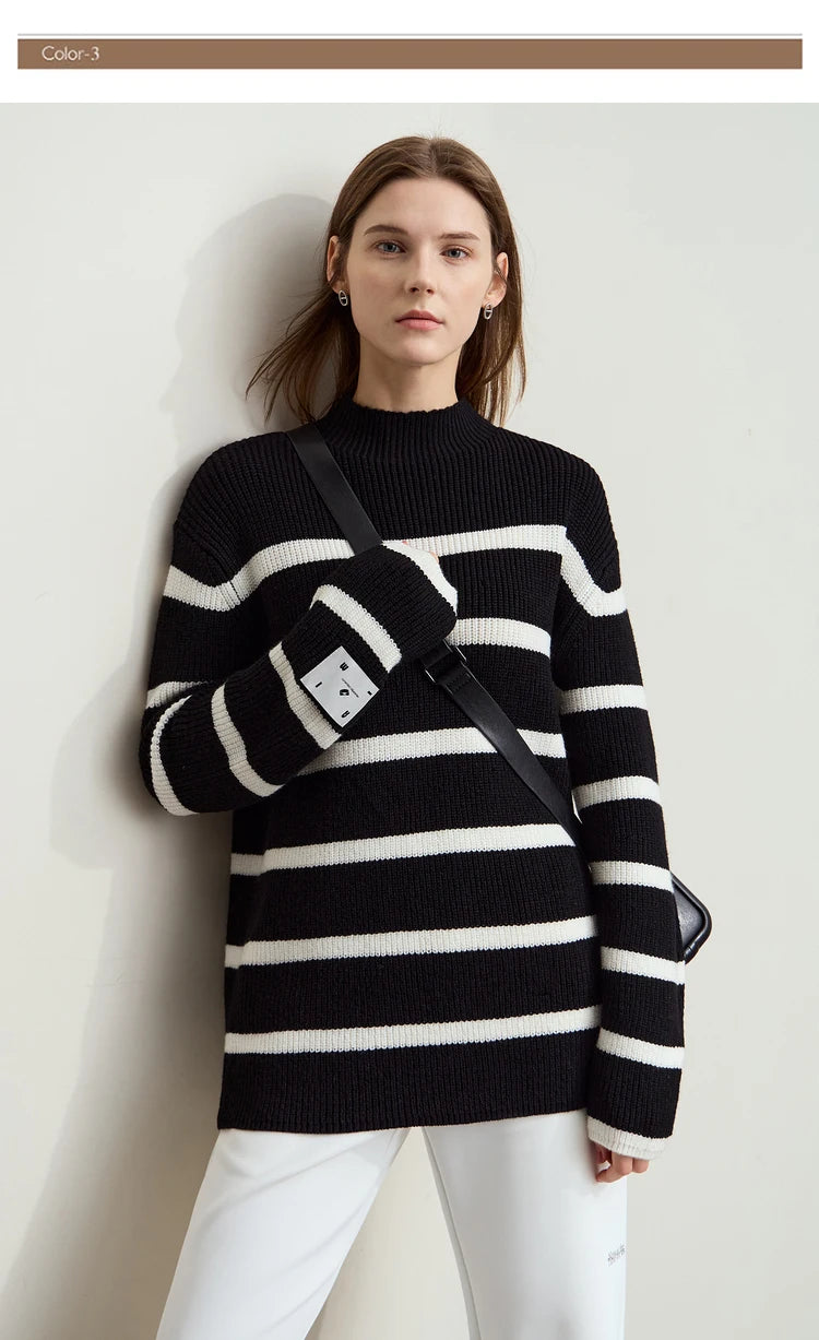 Damen-Strickjacke Streifen Stehkragen Kontrastfarben locker Weihnachten Winter