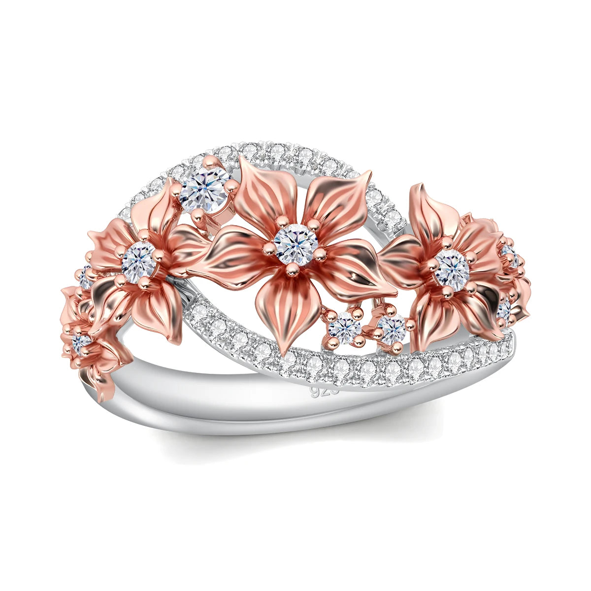 Damen-Ring Blüten-Moissanit Mit Zertifikat Und Goldplattierung Auf 925er Silber Für Verlobung Und Alltag
