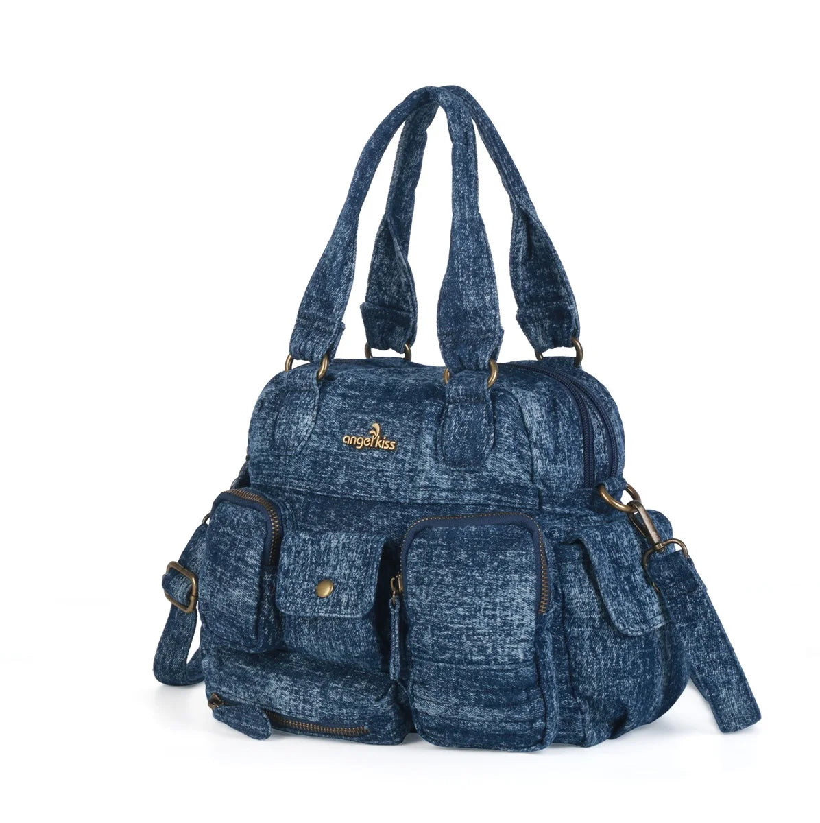Damen-Umhängetasche Denim mit Mehrfachfächern Handyfach für Alltag Freizeit Denim-Look