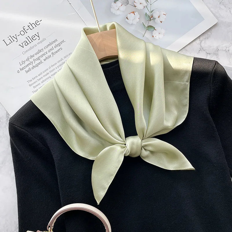 Damen Seidenschal 70cm einfarbig quadratisch weich Bandana Haarband natürlich