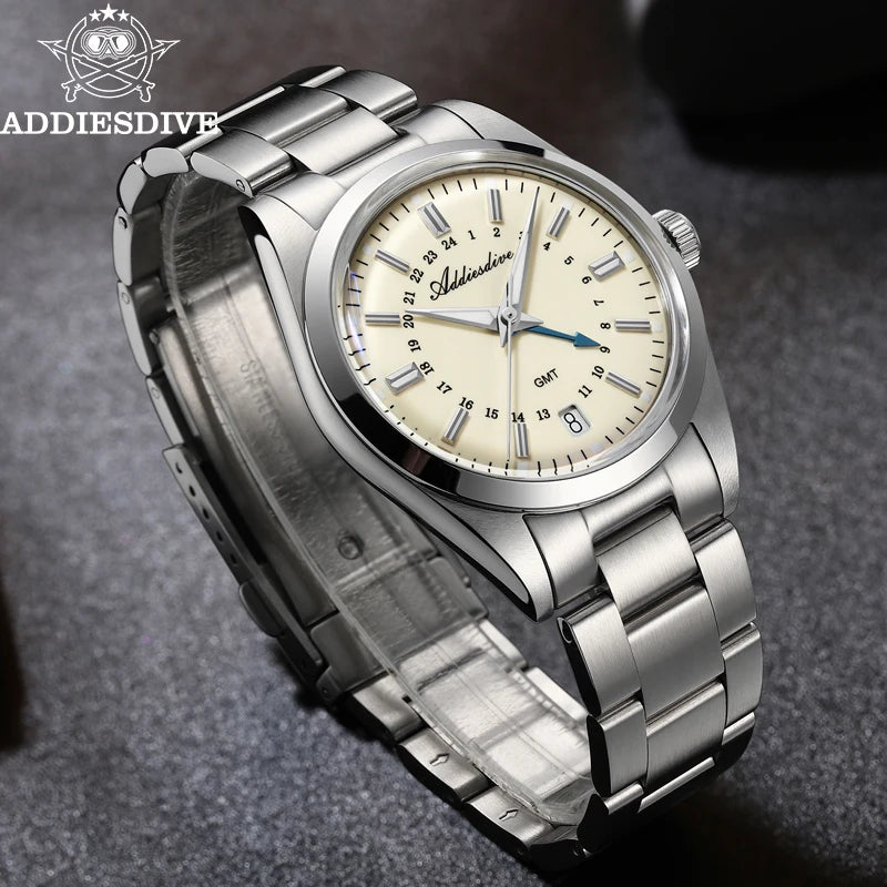 Herren-GMT-Quarzuhr mit Ronda-Werk und Bubble-Glas