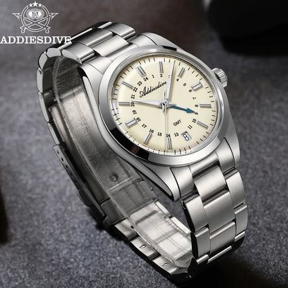 Herren-GMT-Quarzuhr mit Ronda-Werk und Bubble-Glas