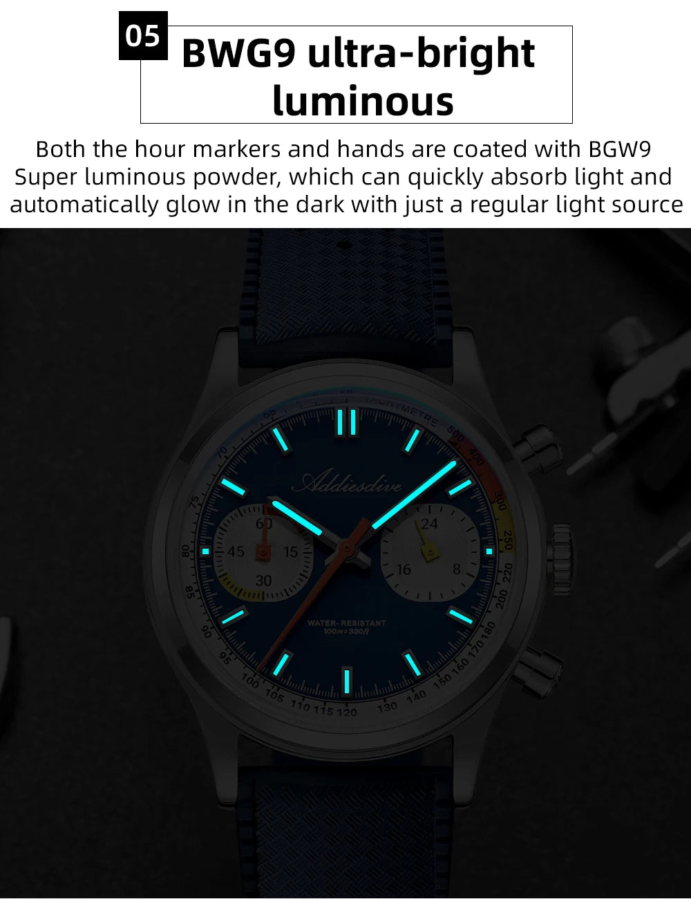 Herren-Chronograph mit VK64-Quarzwerk und Fluorkautschuk-Armband