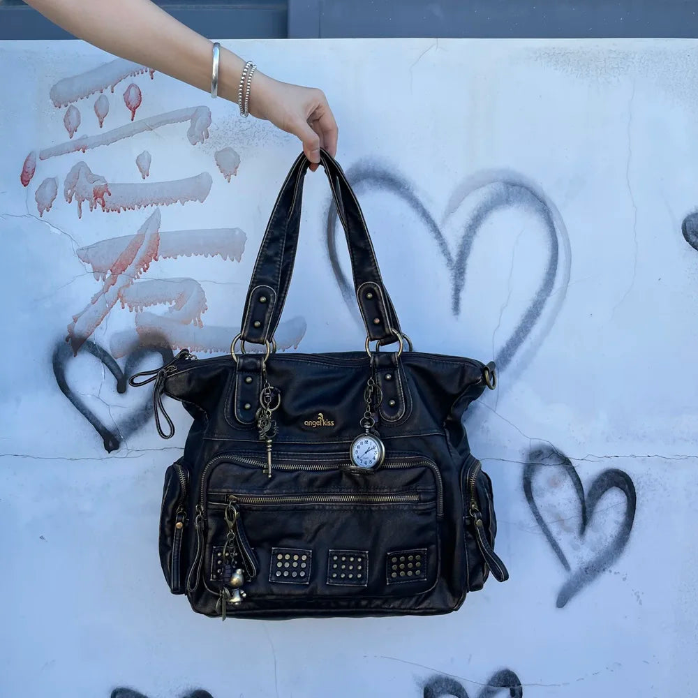 Damen-Handtasche Vintage-Stil aus Soft-PU Bronzefarben Große Tote-Tasche Schulter- und Umhängetasche