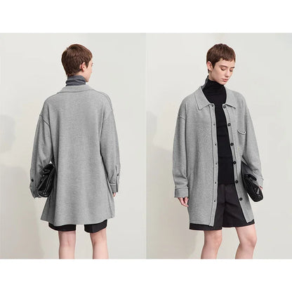 Damen-Strickjacke lang Revers Raglan Streetwear locker Herbst