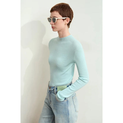 Damen-Strickpullover mit Halbrollkragen, Langarm, einfarbig hellgrün (Mint).