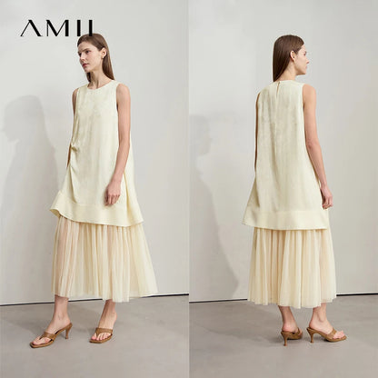 Elegantes Damen Kleid Ärmellos Mit Falten Struktur Aus Viskose