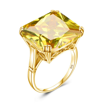Damen-Ring aus Silber 925 mit Großem Quadratischem Citrin-Stein im Signet-Stil für Hochzeit und Festliche Anlässe