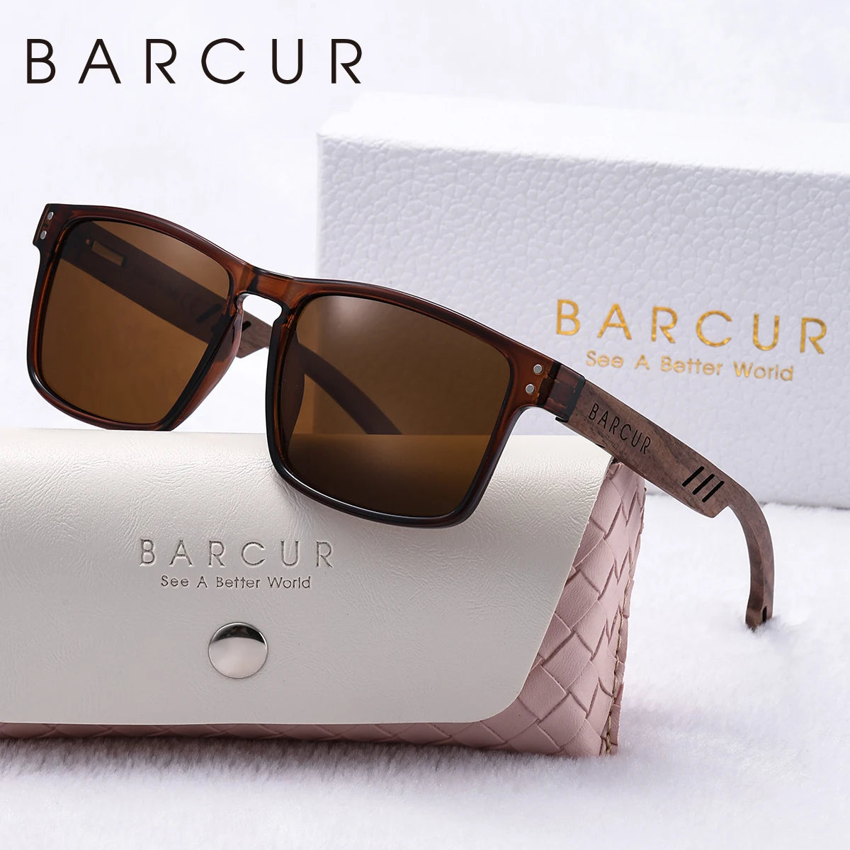 Damen-Sonnenbrille Holz Walnuss Doppelrund Nagel polarisiert UV400