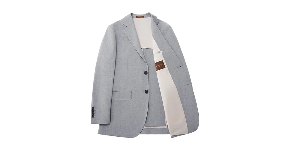 Schlanker Herren-Blazer im klassischen europäischen Stil mit hellbraunem Karomuster – ideal für Hochzeiten und formelle Anlässe