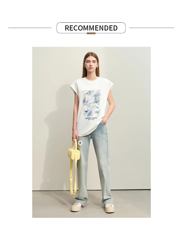 Damen T-Shirts im Minimalismus-Stil mit lässigem O-Neck und Blumen-Druck