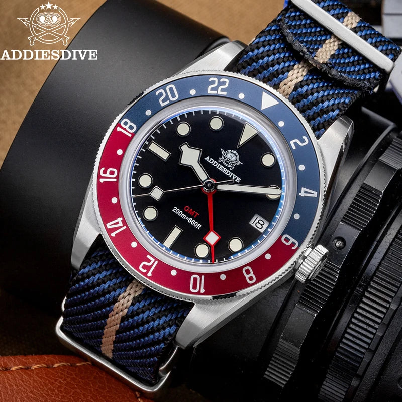 Herren-GMT-Quarzuhr mit Ronda-Werk und Nylonarmband