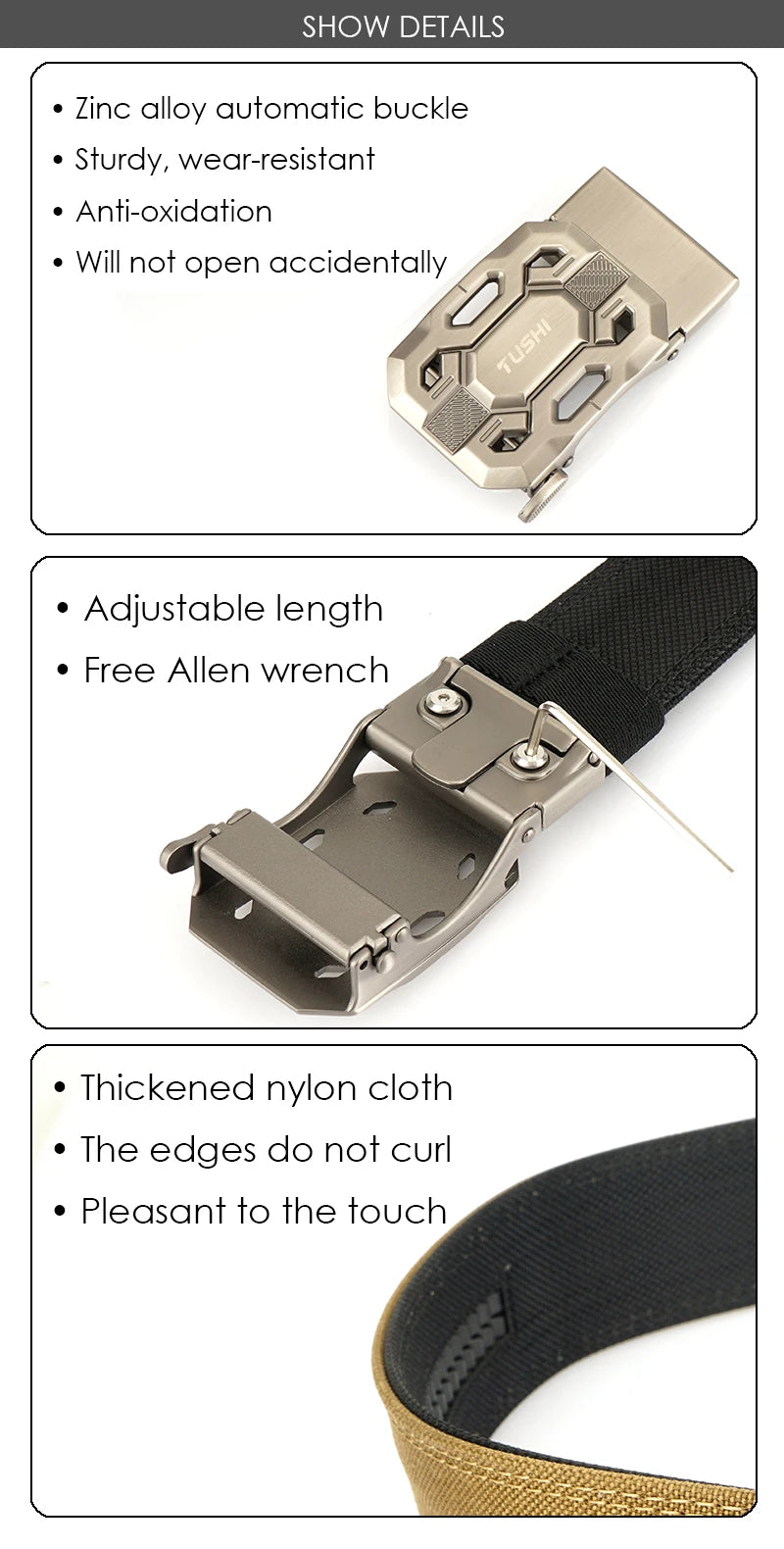 Herren-Taktischer Gürtel aus Nylon mit Automatik-Schnalle, Robuster Militär-Gürtel für Alltag
