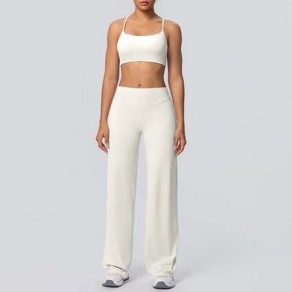 Yoga-Set: Bustier und weite Hose, helles Ecru