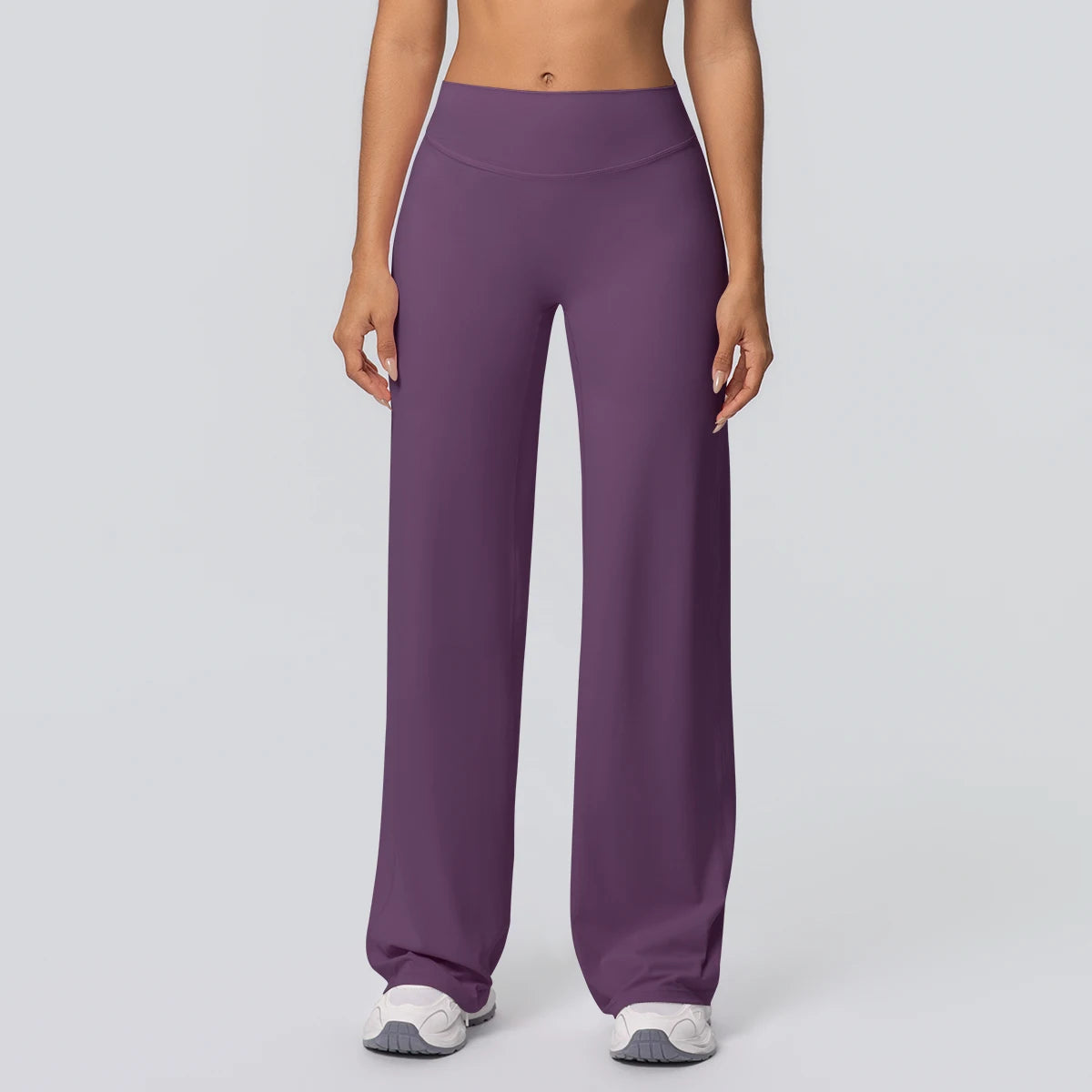 Lila Yoga-Hose für Damen mit weitem Bein und hoher Taille