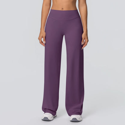 Lila Yoga-Hose für Damen mit weitem Bein und hoher Taille