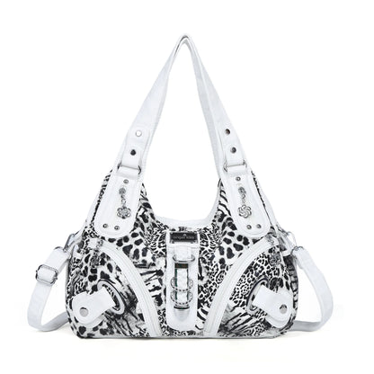 Damen-Schultertasche Leopardenmuster mit Vintage-Charme und Top-Handle-Design für Alltag