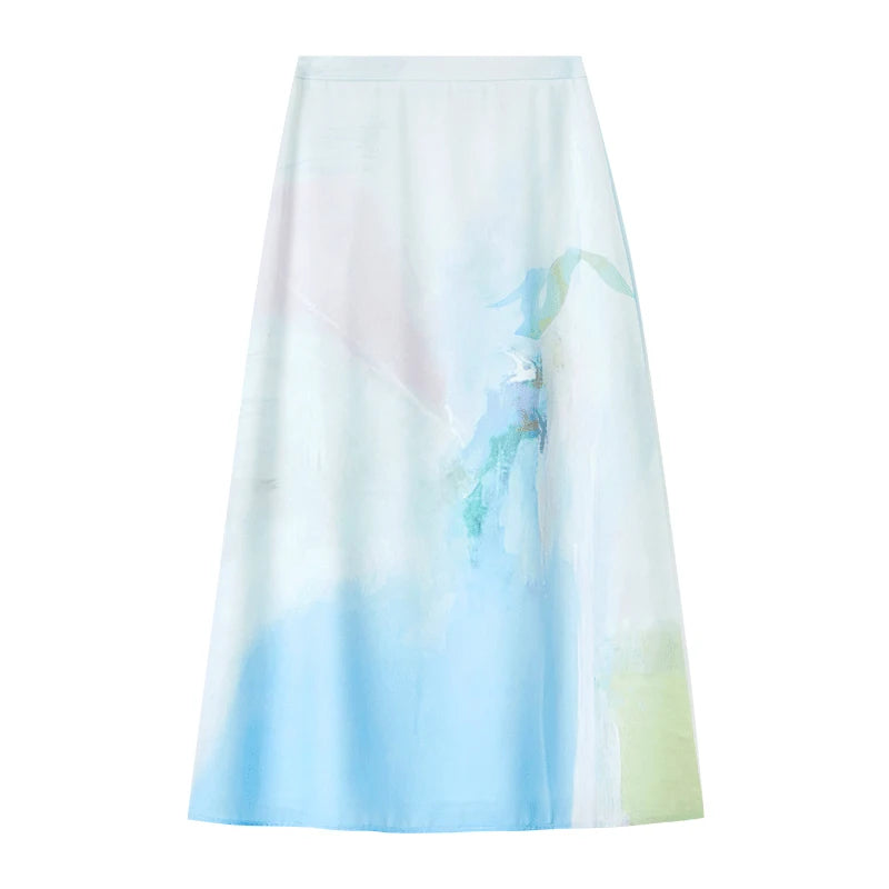 Damen Rock im A-Linien-Stil mit künstlerischem Druck und elastischer Taille