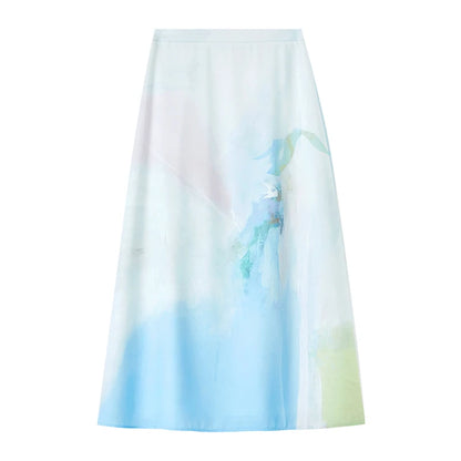 Damen Rock im A-Linien-Stil mit künstlerischem Druck und elastischer Taille