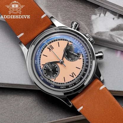 ADDIESDIVE AD2037 VK64 Multifunctional Chronograph Watch 10Bar Waterproof Mens Leather Watch Quartz Watches Reloj Hombre