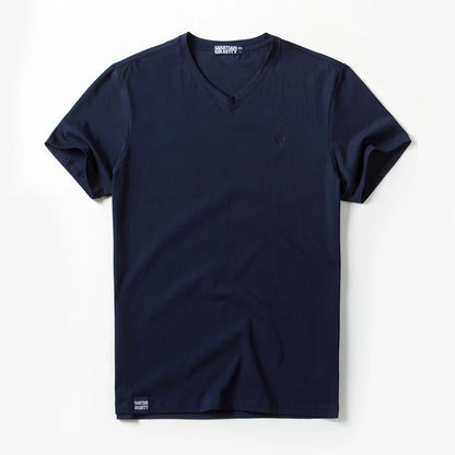 Männer T-Shirt aus einfarbigem Baumwollstoff mit V-Ausschnitt und kurzen Ärmeln