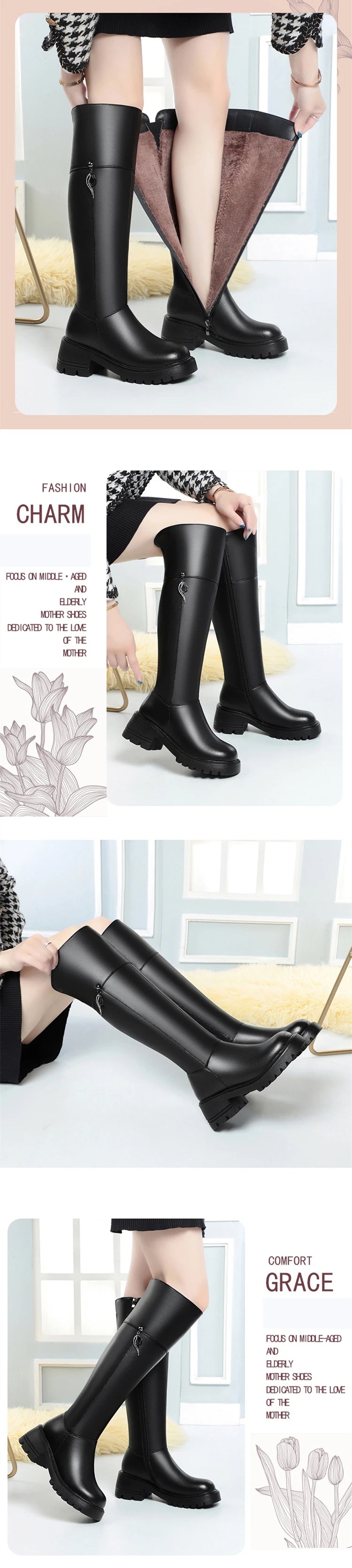 AIYUQI Women's Over The Knee Boots 2025 New Genuine Leather Winter Boots Women Wool Heel Platform Women's Boots