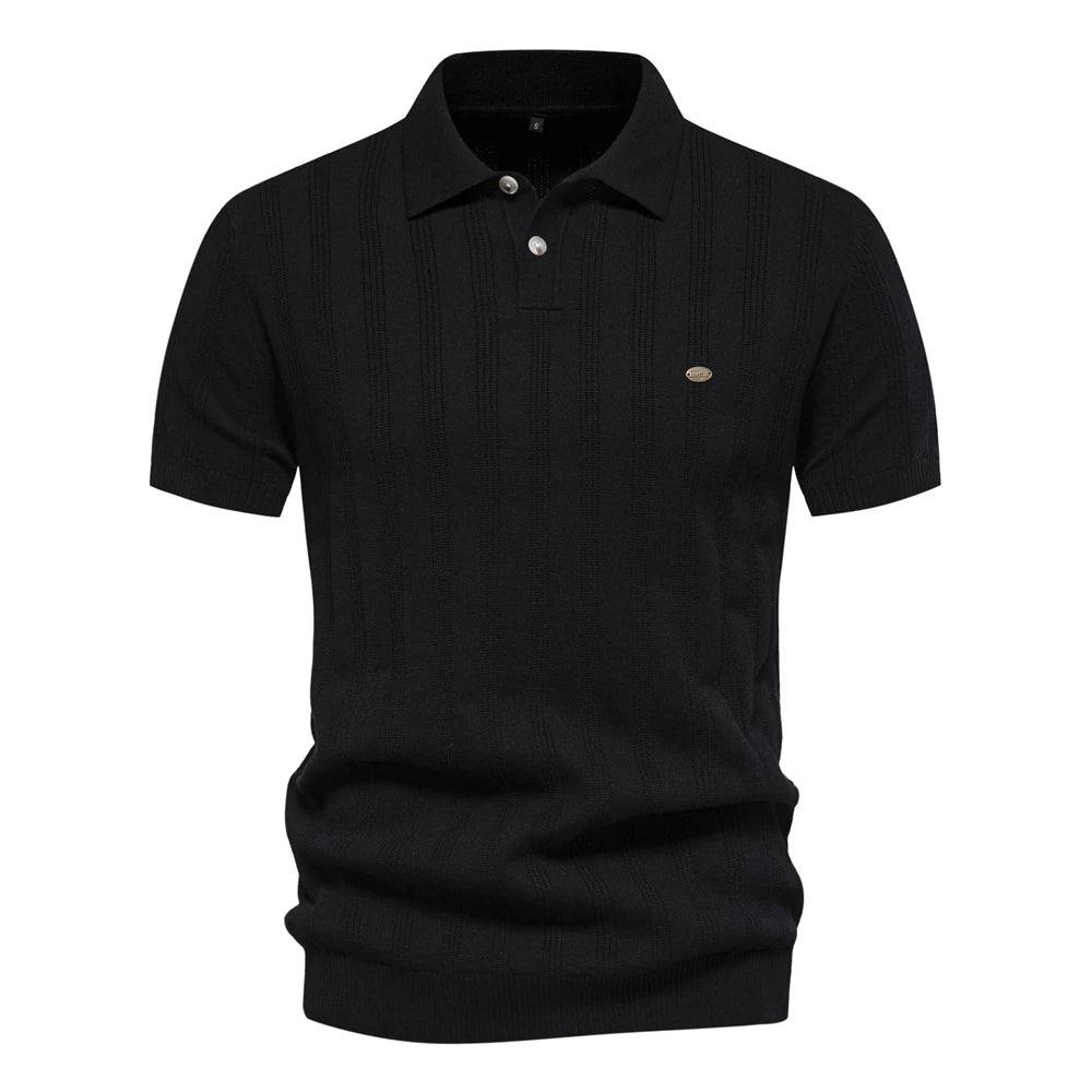 Premium Geripptes Herrenpoloshirt Leicht Atmungsaktiv