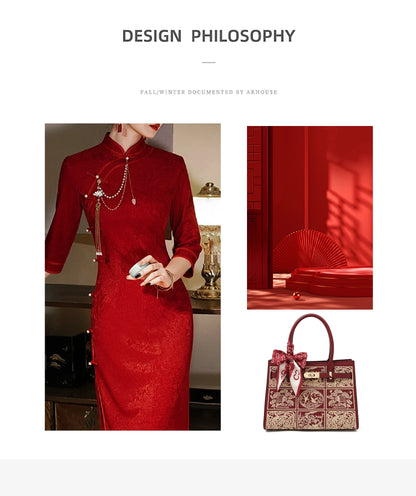 Damen Handtasche Aus Split-Leder Mit Crossbody-Tasche Im Chinesischen Stil