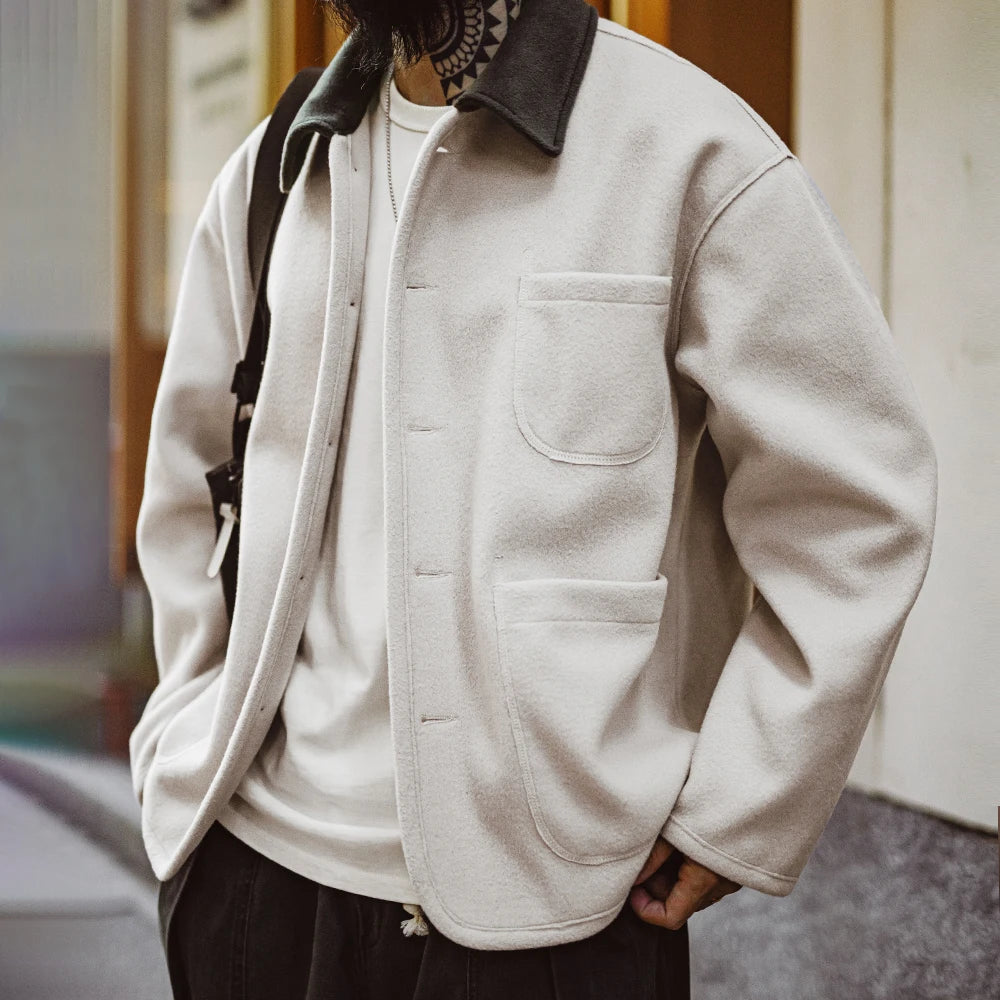 Herren Vintage-Jacke aus schwerer Wolle mit kontrastierendem Revers und warmer Passform