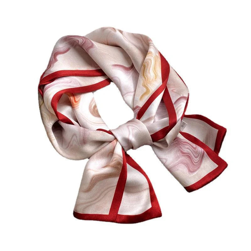 Damen Seidenschal dünn Taschenband Foulard Haarband Stirnband bedruckt