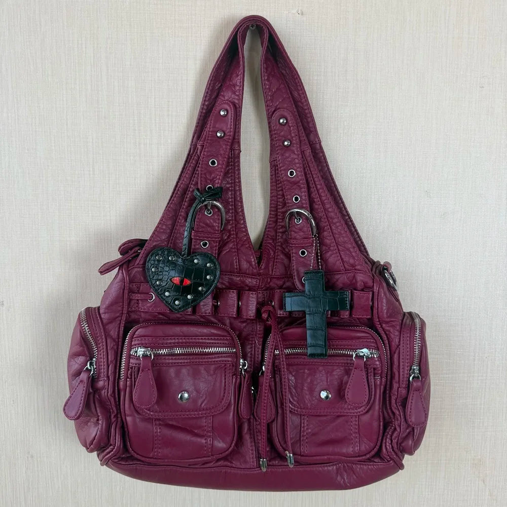 Damen-Handtasche Weinrot Aus PU Mit Reißverschluss Und Innenfach Und Handyfach Im Satchel-Stil