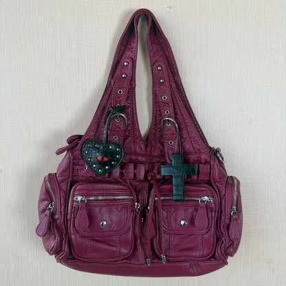 Damen-Handtasche Weinrot Aus PU Mit Reißverschluss Und Innenfach Und Handyfach Im Satchel-Stil