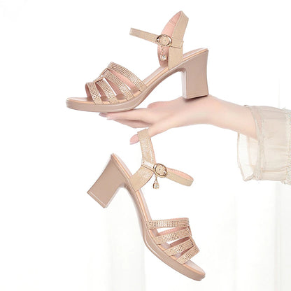 Damen Sandalen Dicker Absatz High Heels Römisch