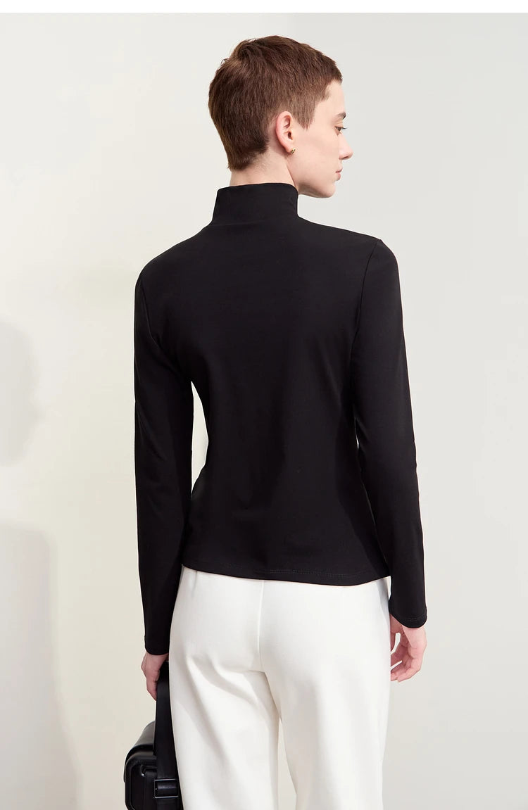 Damen Rollkragen-T-Shirt aus besticktem Fleece für warme Wintertage