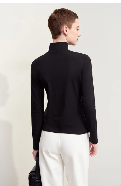 Damen Rollkragen-T-Shirt aus besticktem Fleece für warme Wintertage