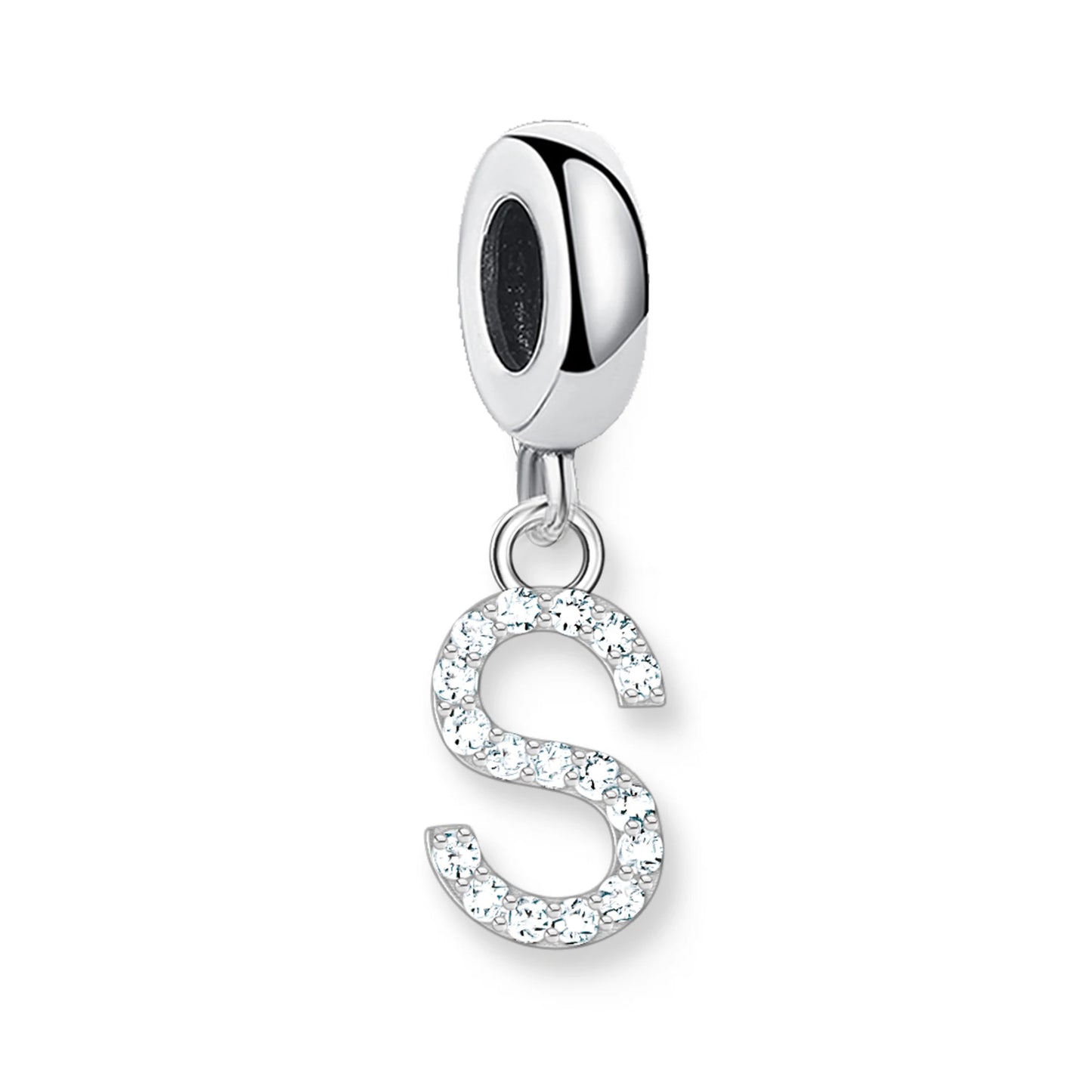 Baumelnder Buchstaben-Anhänger (S) aus 925er Sterling Silber mit weißem Steinbesatz