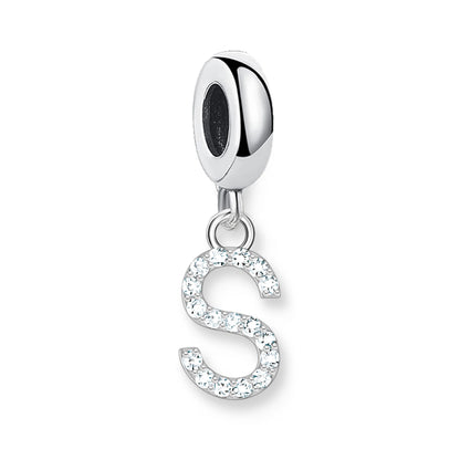 Baumelnder Buchstaben-Anhänger (S) aus 925er Sterling Silber mit weißem Steinbesatz