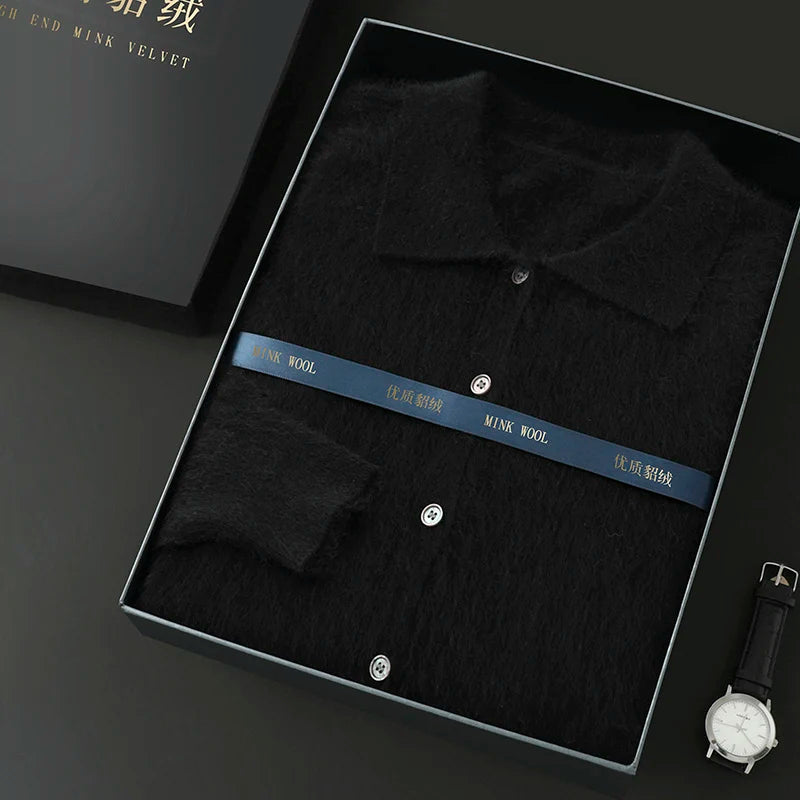 Maillard Polo-Kragen-Pullover für Herren, Herbst/Winter 2024, lässige Business-Männer, 100 % reiner Nerz-Kaschmir-Strickjacke, große Strickjacke
