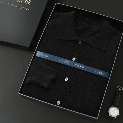Maillard Polo-Kragen-Pullover für Herren, Herbst/Winter 2024, lässige Business-Männer, 100 % reiner Nerz-Kaschmir-Strickjacke, große Strickjacke