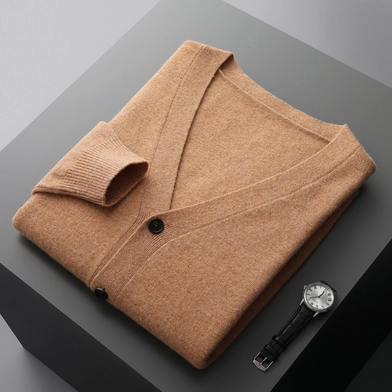 Herren Strickjacke Frühling und Herbst Basic Strick pullover aus reiner Wolle Herren große lose V-Ausschnitt Mantel reine Farbe Freizeit jacke Top