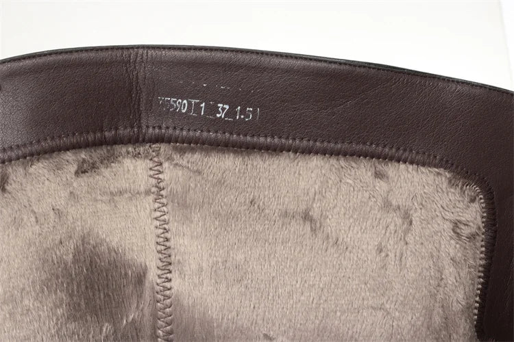 AIYUQI Women's Over Knee Boots Winter Fashion Middle Heel Fur Long Boots Women Genuine Leather Rider Boots Ladies