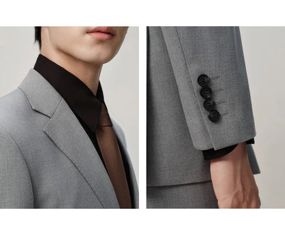 Herren-Anzugset mit Blazer und Hose in tiefem Blau und Khaki – modischer Seersucker für Frühling und Sommer, ideal für Hochzeiten und Büro.