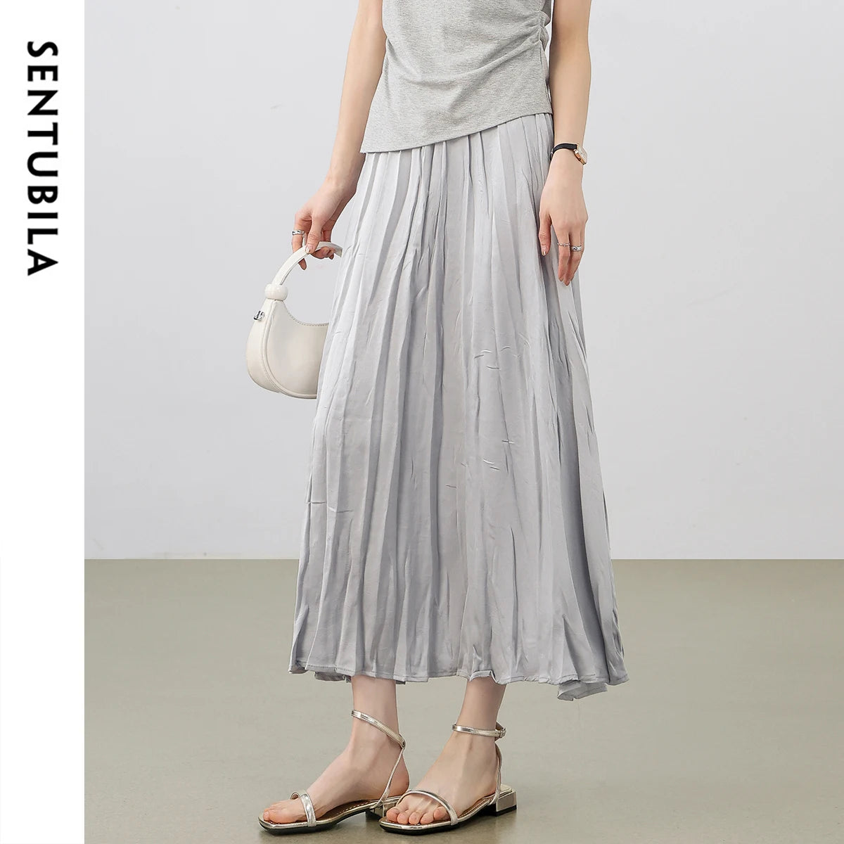 Damen Rock im eleganten A-Linien-Stil mit elastischer Taille und Falten