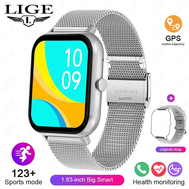 LIGE Multifunktions-Smartwatch für Männer und Frauen, Bluetooth, Anruf, Nachricht, Erinnerung, Sport, Schritt, Kalorien, Smartwatch, Weihnachtsarmband