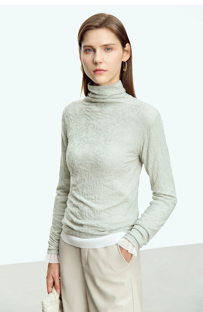 Damen-Rollkragenpullover Wolle-Mix schlank dünn Winter